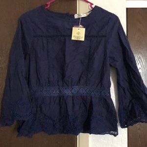 (SOLD) blue lace top with button down back